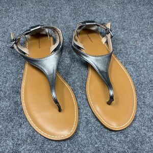 Lands End Strappy Sandal Women 9.5 Pewter Color Flat Sole